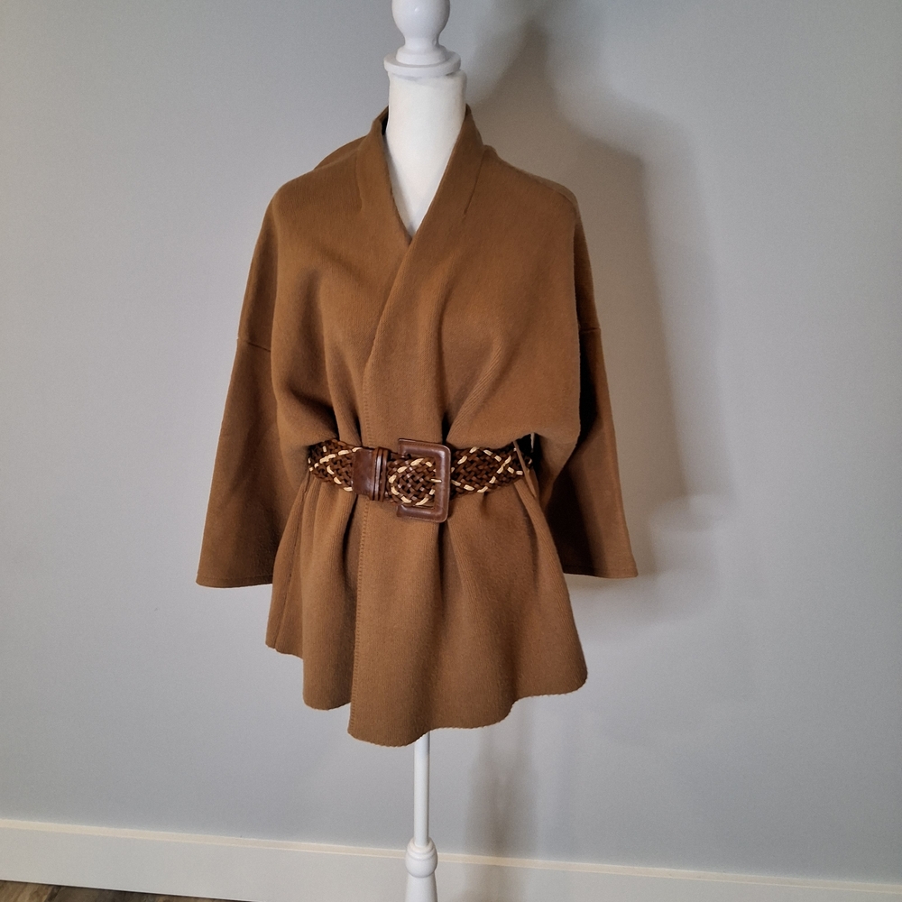 Anna Cai Tan Drop Shoulder Open Cardigan With Belt Loops Size: L normcore scandi